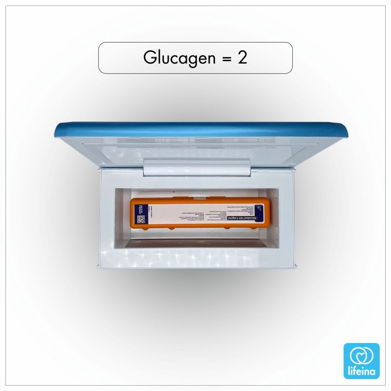 2 injections of Glucagen in a lifeinabox medicine cooler
