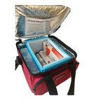 a photo of a large red medication cooling bag from Medsactiv and medicooler