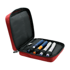 red medication cooling bag for 5 injections that stays cool below 8 degrees for 24 hours