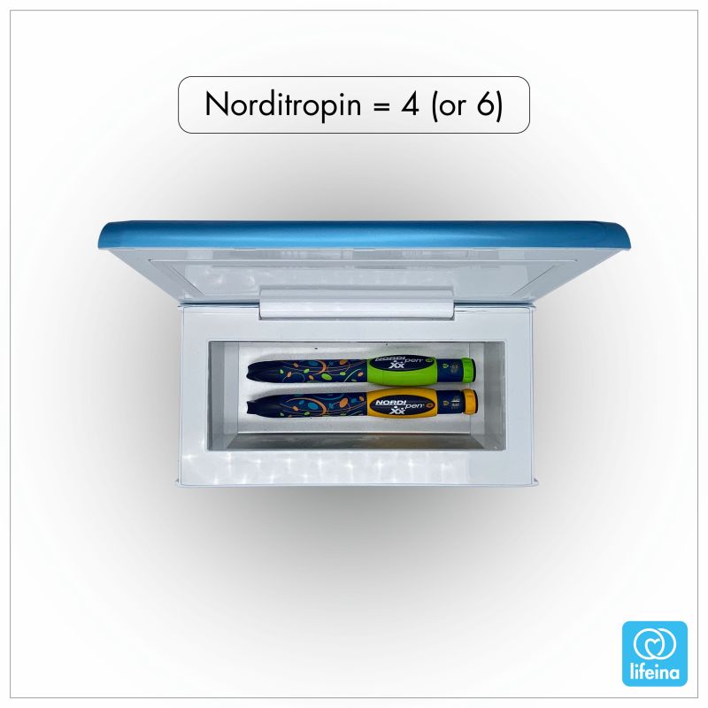 6 injections of Norditropin in a lifeinabox medicine cooler