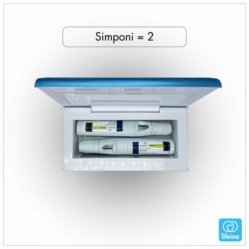 2 injections of Simponi in a lifeinabox medication cool box