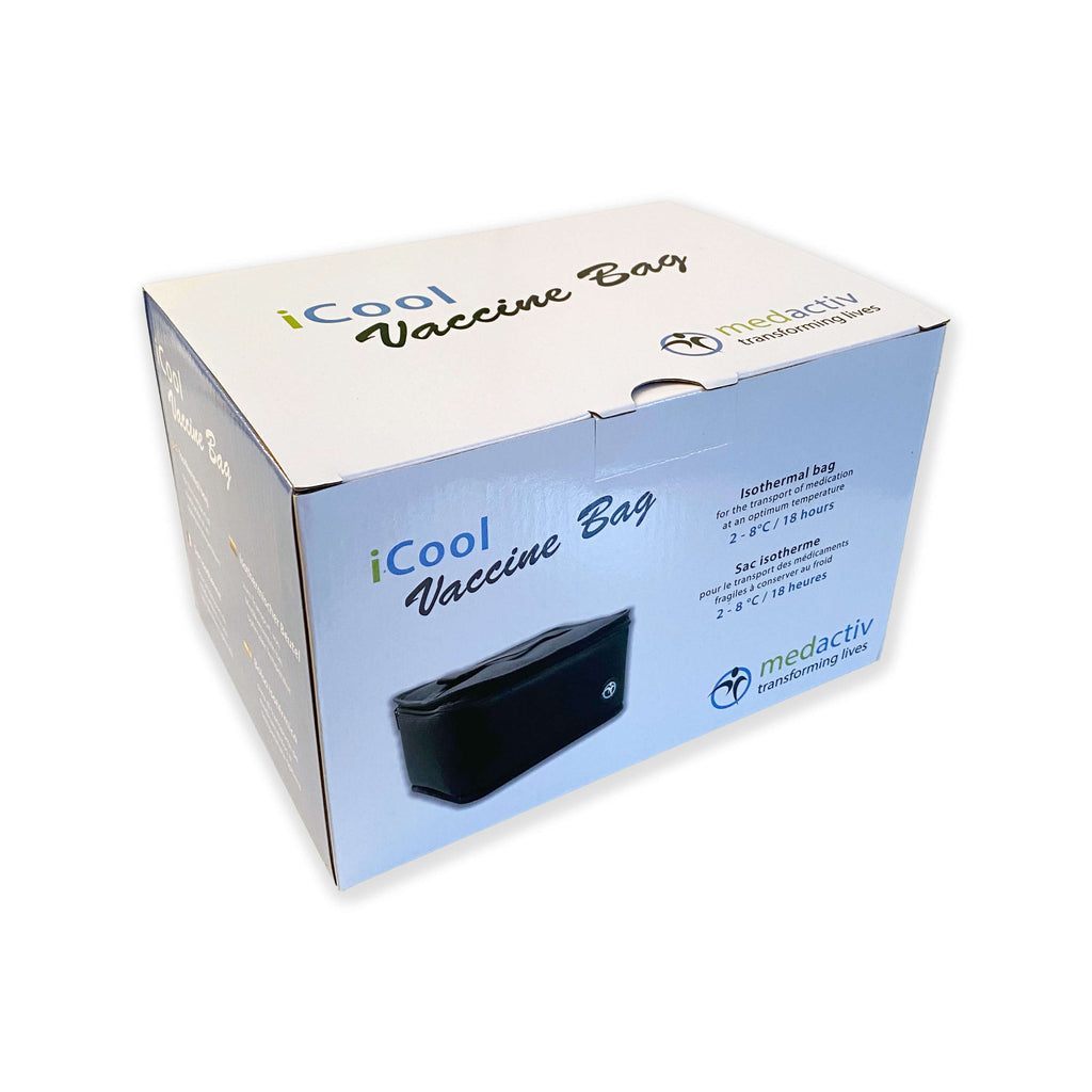 packaging of the icool medication cooling bag from medsactiv and medicooler isothermal bag