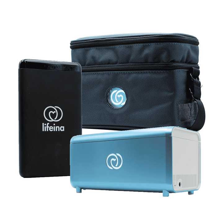 product foto van 3 lifeina producten die een reisset vormen voor reizen met gekoelde medicijnen. 